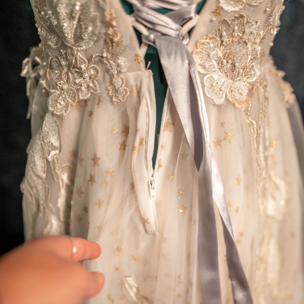 SALE Champagne Off-White Embroidered Wedding Ball Gown Dress Corset Back - XS/S - Picture 13 of 16